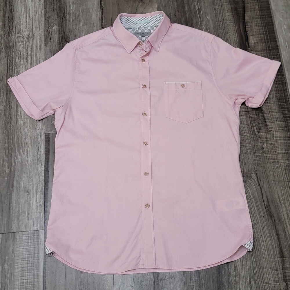 Ted Baker Short-Sleeve Button Down in Pale Pink